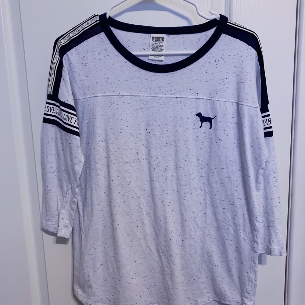 PINK White Baseball Sleeve Top